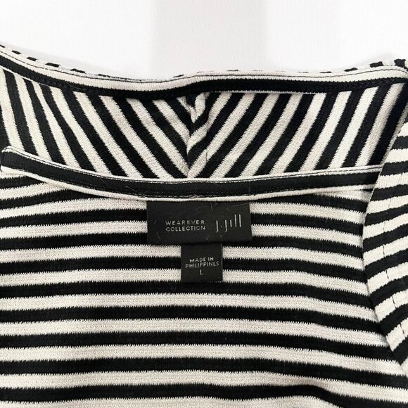 J JILL BLACK WEAREVER WHITE STRIPED STRETCH KNIT LONG CARDIGAN - L - Picture 6 of 10